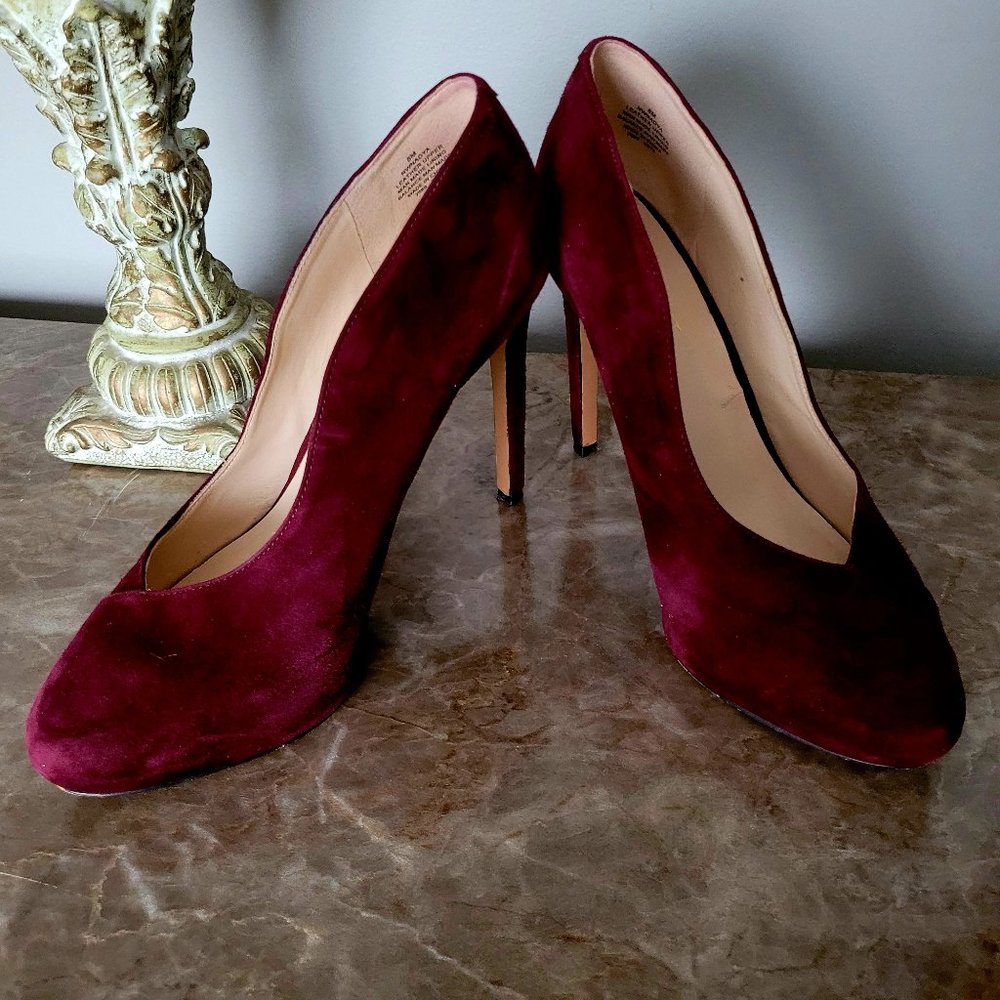 Nine West Nwnadya Women's Pumps Heels Burgundy Suede Leather, 8M Size,